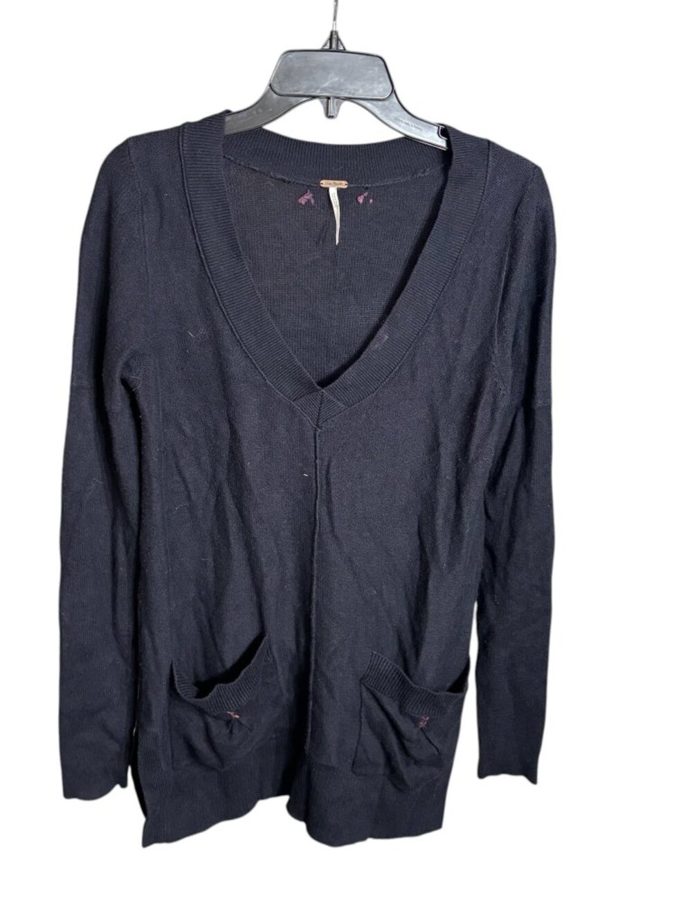 Free People V-Neck Sweater Black Size Large